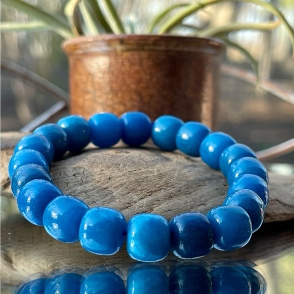 31.2 g Blue Apatite Barrel Bead Bracelet